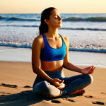 **Image:** A woman practicing deep breathing exercises on a serene beach at sunset. **Prompt:** "A young woman in modest athletic wear sits cross-legged on a sandy beach, eyes closed, practicing deep breathing. The setting sun casts a warm glow. Ocean waves gently lap the shore. Focus on tranquility and well-being.  Perfect anatomy, natural pose, proper finger count, well-formed hands, fully clothed, safe for work, appropriate content, professional."
