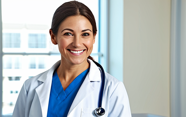 소아 ADHD 예방 방법 - ** A professional female doctor, fully clothed in a modest lab coat, smiling warmly in a bright and ...